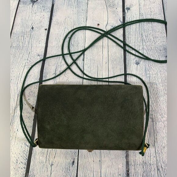 Sorpresa! Vintage Dark Green Suede Leather Evening Clutch Frame Clasp Purse - Picture 3 of 15